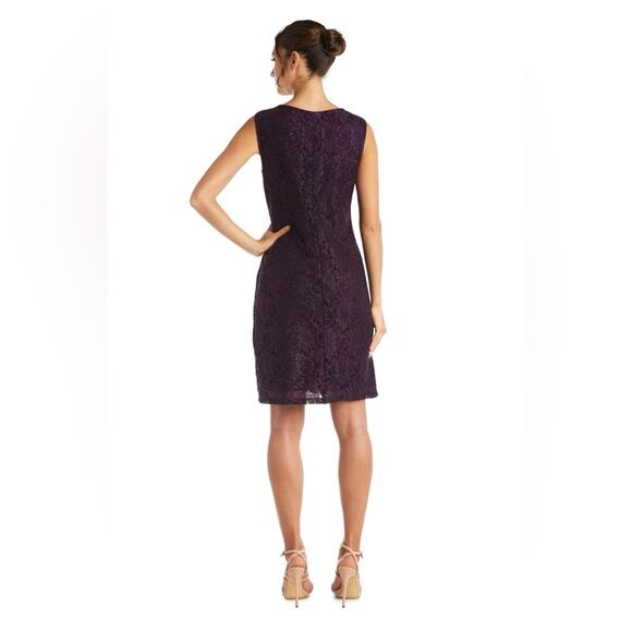 R & M Richard’s Purple Sleeveless Lace Dress, Beaded Neckline, Size 6, Formal - Picture 2 of 8